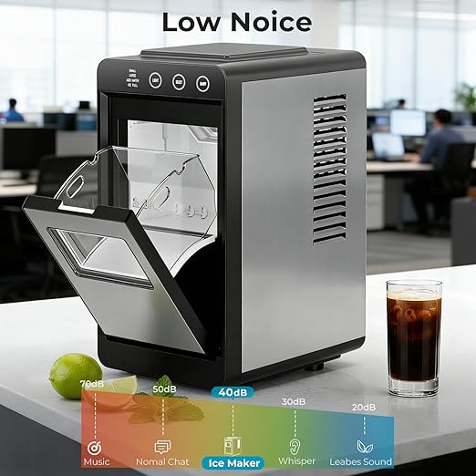 Antarctic Star Countertop Ice Maker Machine - 26.5lbs/24H, 8 Bullet Ice in 6 Mins, Self-Cleaning Portable Ice Maker with 2 Ice Sizes, Touch Display & Blue Light for Home, Office, Bar,Steel
