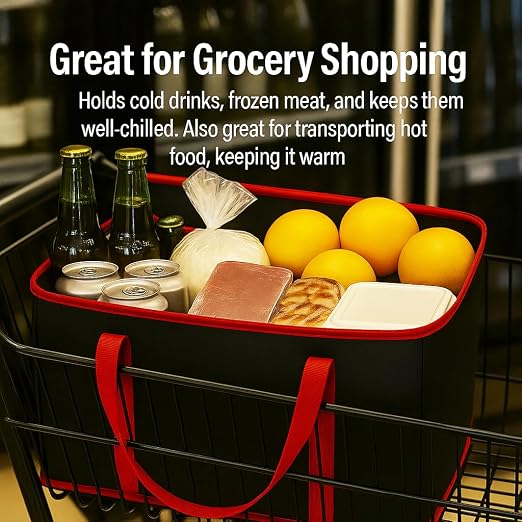musbus 2Pk Trunk Organizer for Car Insulated Reusable Grocery Bags, Collapsible Cooler Bag for Groceries, Heavy Duty Large Insulated Bag (Large, Charcoal Black)