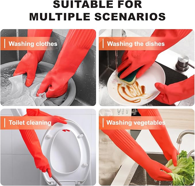 North Tower Rubber Gloves Kitchen Cleaning For Washing Dishing Kithchen, warmming Heat Resistant Dishwashing Gloves,18",2 Pairs Medium
