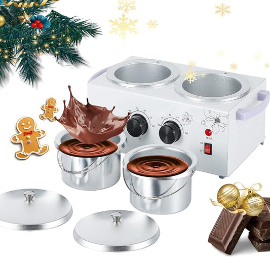 NEWTRY 200W Chocolate Tempering Machine w/2 Tanks Professional Commercia Chocolate Melter for Home, Restaurant Cocoa Butter Substitute Only for Melting Butter, Handmade Soap, Beauty Wax etc