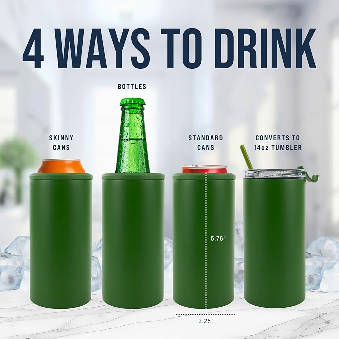 4 in 1 Universal Can Cooler - Hunter Green, Can Holder Insulated, Beer Bottle Cooler, Universal Holder for All Drink Sizes, Stainless Steel Insulated Tumbler, Tailgating Accessories