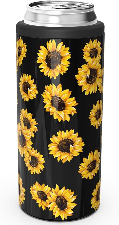 TILUCK Skinny Can Cooler, Stainless Steel Insulated Slim Cans, 12 oz | Beer & Hard Seltzer, Doucle-Walled Stainless Steel Insulated Slim Cans, Slim 12 oz(Sunflower)