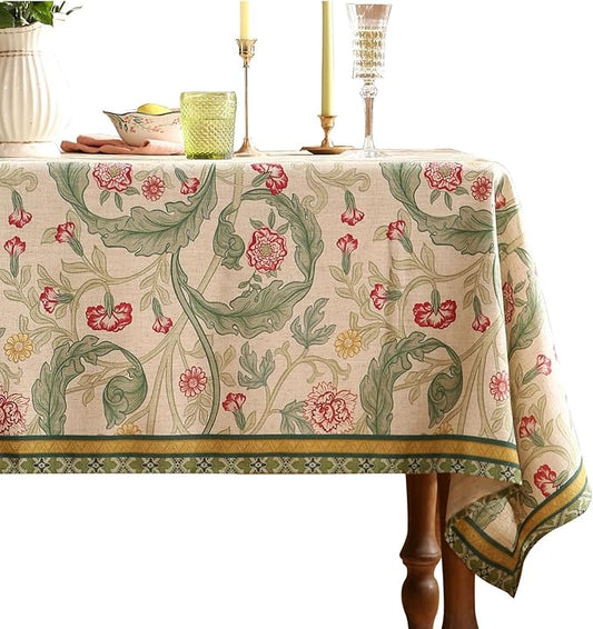 patdrea Designer French Rectangle Table Cloth,Vintage Linen Durable Leaves Pattern Floral Extra Long Tablecloth,Decor Table Cover for Kitchen Dining,Christmas,Thanksgiving,67"x118"-Cecilia a