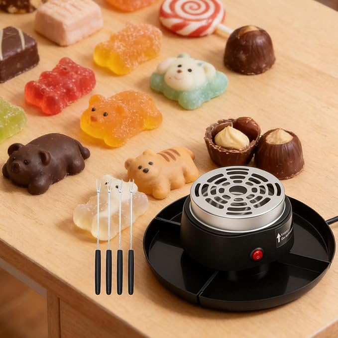Asixxsix 2 in 1 Electric Smores Maker and Fondue Pot, Tabletop Indoor Smores Kit with 4 Roasting Forks & Detachable Trays, Flameless Marshmallow Roaster for Family Gatherings & Movie (US Plug 110V)