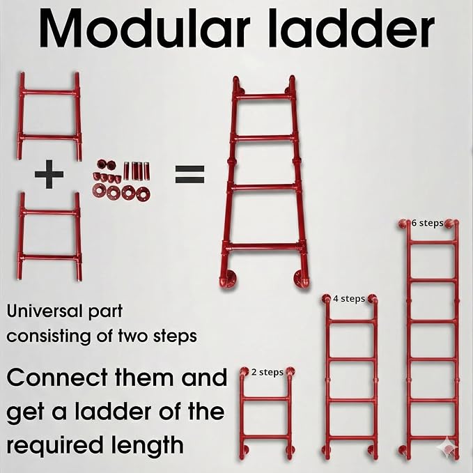 2 Step Wall-Mounted Ladder - Modular System - Assembly Stairs 2-Rung Egress Ladder for Window, Well, Loft, Warehouse, Blanket Rack - Indoor & Outdoor - Certified - Sectional Ladders - Expandable