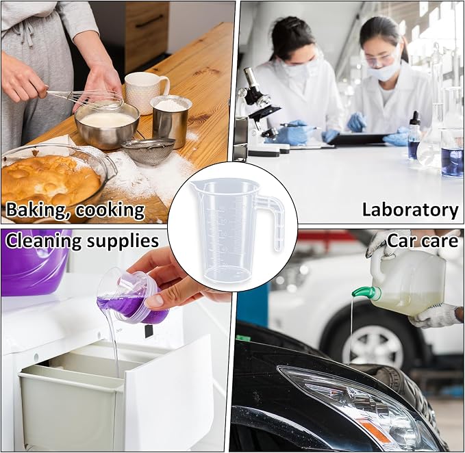 Plastic Measuring Beaker, 4 Pcs Liquid Measuring Cups, 100 ml Unbreakable Graduated Beakers with Handle and Spout, Transparent Clear Precise Markings for Kitchen Baking Lab Restaurant Use