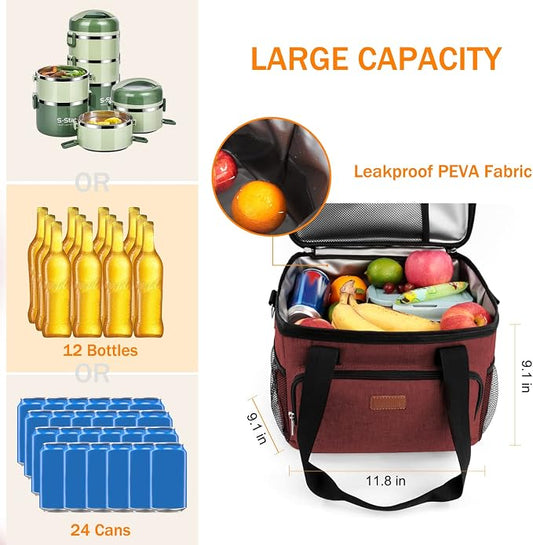 Lunch Bags for Women/Men, Insulated Lunch Bag for Work Office Picnic - Large Lunch Cooler Bag Leakproof Lunch Box with Adjustable Shoulder Strap for Adults - Red(15L)