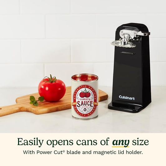 Cuisinart Electric Can Opener, One-Touch Operation, Nonslip Base, Black | CCO-50BKN, ideal electric can opener for seniors with magnetic lid holder, one-touch design, nonslip base & detachable lever