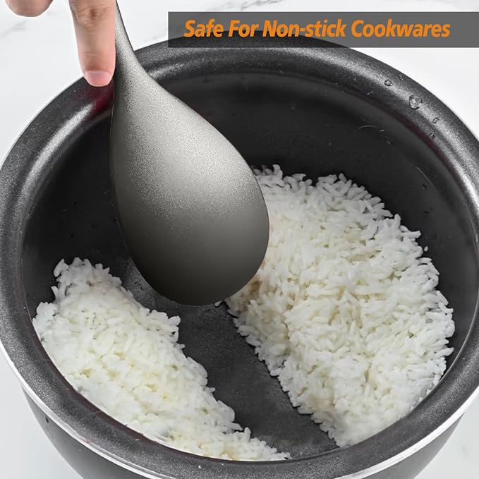 Cooking Spoon and Rice Scooper Set for Nonstick Cookwares, Heat Resistant- Seamless Design, Great for Cooking, Serving, Mixing, Scoop, and Scrape,2 Pack, Black