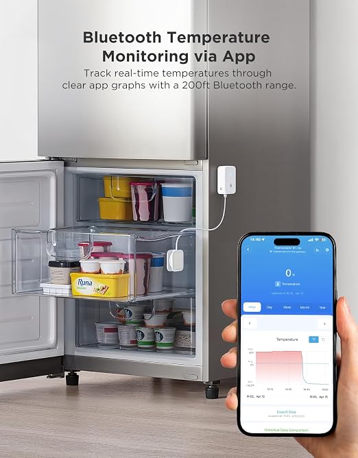 GoveeLife Bluetooth Refrigerator Thermometer Sensor with Alarm, 2-Pack | Monitor fridge/freezer temp remotely with app alerts & buzzer 230ft range. For kitchen/hot tub, gateway not included