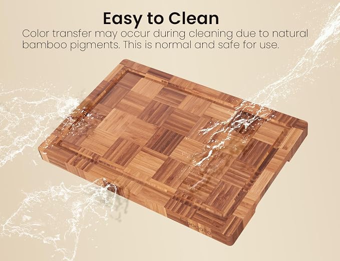 Fibogollo Set of 3 Bamboo Kitchen Cutting Boards with Juice Groove | Chopping Boards Set,End Grain Bamboo Butcher Block with Storage Stand,Serving Board and Charcuterie with Holder
