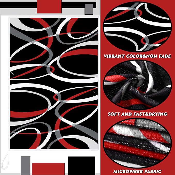 Boyiee 6 Pcs Modern Geometric Kitchen Towels | Red Black Grey White Dish Hand Towels 24 x 16 Inches Gifts Decorative Tea Cloth Gifts for Farmhouse Kitchen Bathroom Decor