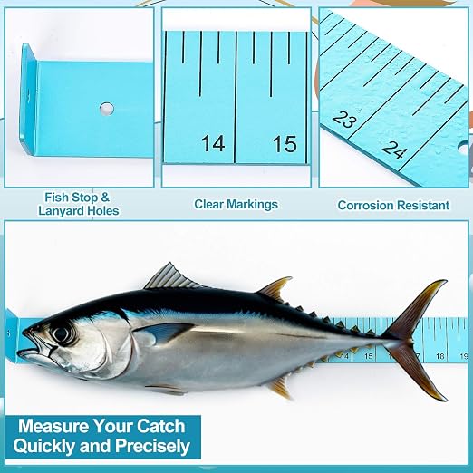 Zonon 1/8" x 2'' x 24" Fish Measuring Board Anodized Aluminum Fish Ruler Aqua Blue Corrosion Resistant Boat Measuring Tool for Fishing Competition Fresh and Salt Water