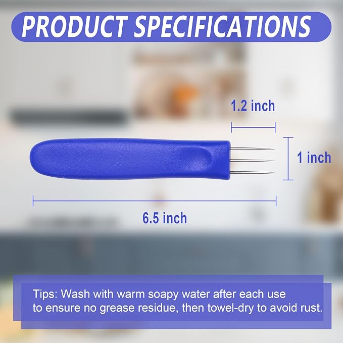 2 Pack 3-Prong Sausage Pricker, Stainless Steel Meat Needle Tool | 3-prong pricks prevent casing burst,Stainless steel, non-slip grip,2-pack for sausage making,Compact storage case included.