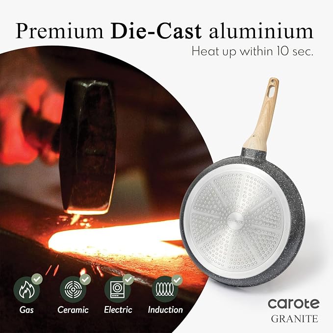CAROTE Non Stick Frying Pan, 12 Inch Classic Granite Skillet with Glass Lid | Healthty Non Toxic Kitchen Stone Cookware, Compatible with All Stovetop, Easy to Clean, PFOA Free