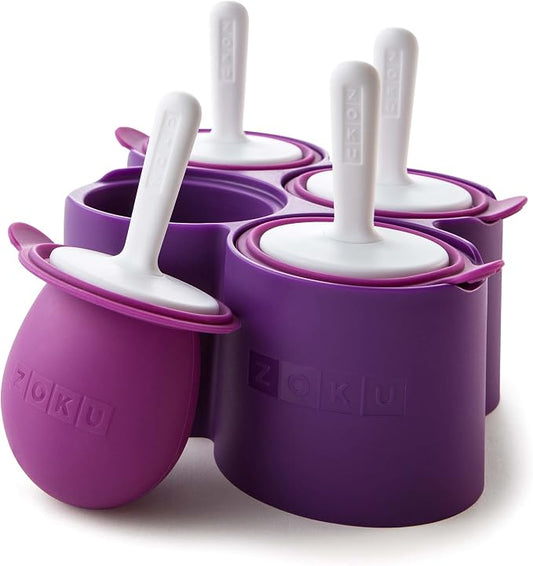 ZOKU Round Pop Molds - 4 Silicone Popsicle Molds with Reusable Sticks and Drip Guards, Easy-Release, BPA-Free