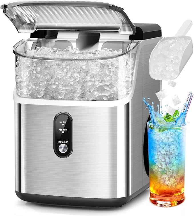 Electactic Nugget Ice Makers Countertop, 34lbs/Day Portable Ice Machine with Crushed Ice, Self-Cleaning, One-Click Operation for Home, Kitchen, Office Use (Silver)