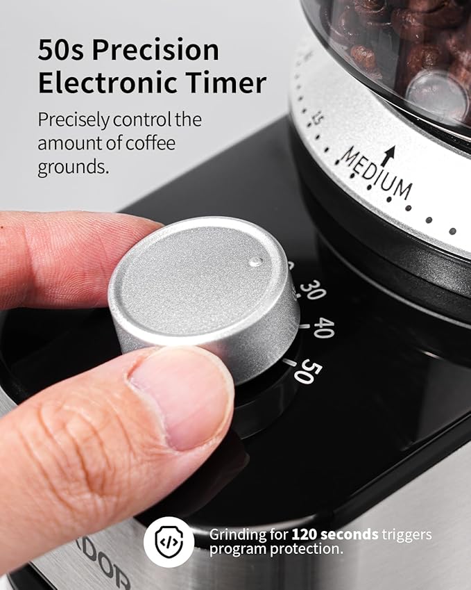 SHARDOR Electric Burr Coffee Bean Grinder for Home Use, 40 Grind Settings with 50-Second Adjustable Timer, One-Touch Espresso Grinder, Black
