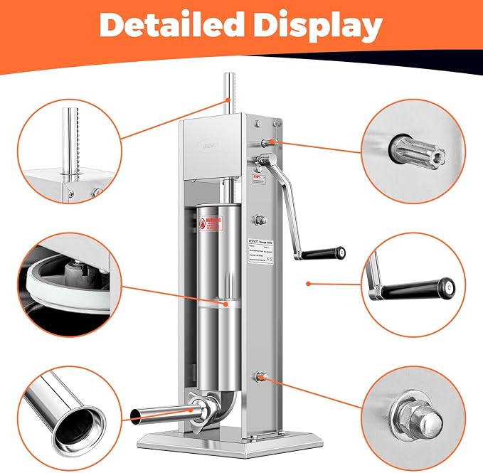 15LBS/7L Manual Sausage Stuffer, Professional Stainless Steel Sausages Maker & Filler Kit with 2 Speed, 5 Stuffing Tubes, Vertical Meat Stuffers for Home Kitchen, Commercial Use