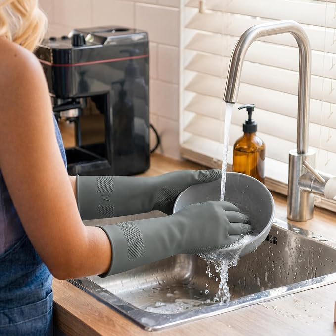 3 Pairs Dishwashing Gloves, Reusable Dish Gloves for Household Cleaning, Waterproof Rubber Dish Washing Glove