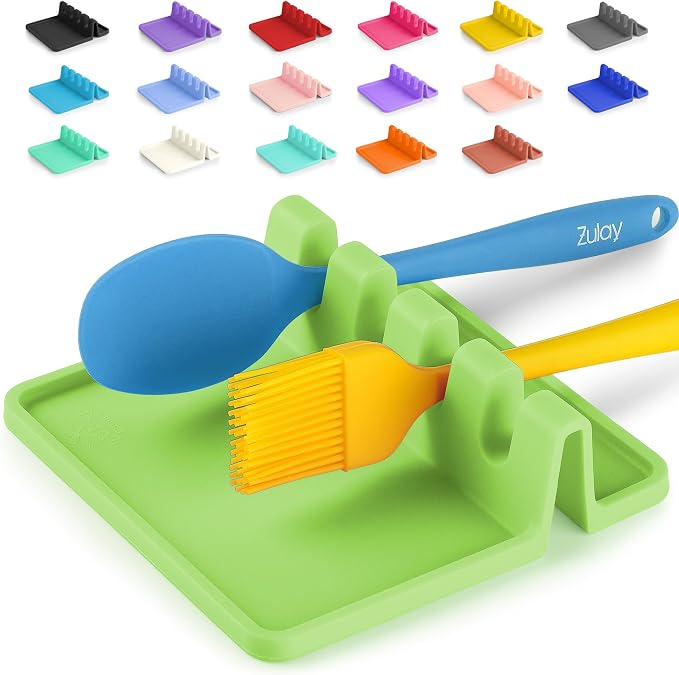Zulay Kitchen Silicone Utensil Rest with Drip Pad for Multiple Utensils - BPA-Free, Heat-Resistant Spoon Rest & Spoon Holder for Stove Top - Kitchen Utensil Holder for Ladles & Tongs - Green