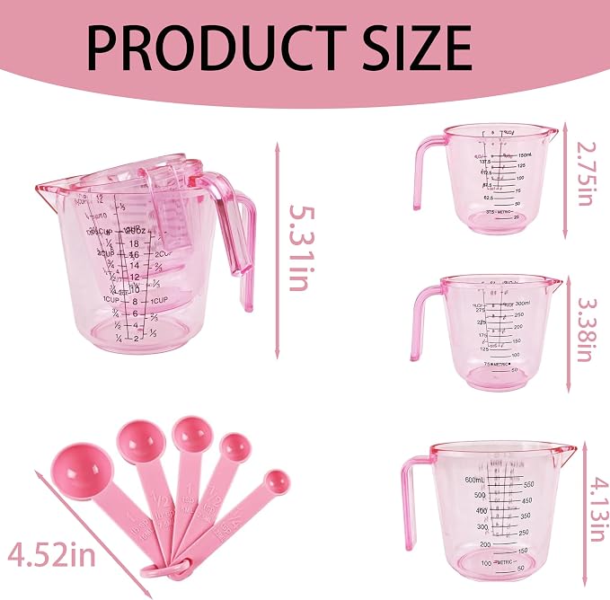 Pink Measuring Cups Set, Multi-size Liquid Cup Premium Kitchen Accessories, Ideal Baking Tool Set for Home Cooking & Decor