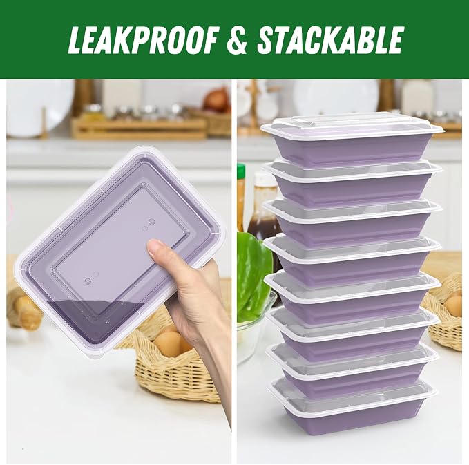 50 Pack (100-Piece) 32 oz Meal Prep Containers with Easy Open Lids, Lilac | Sturdy Leakproof & Food Safe, Microwave, Freezer, Dishwasher Safe Prep Containers, To Go Take Out Plastic Food Storage