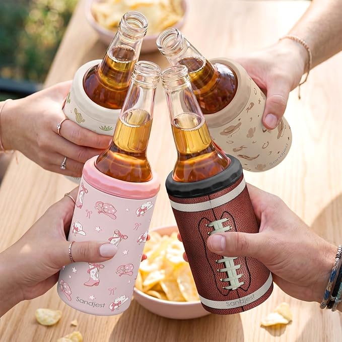 Football Can Cooler 12oz - Travel Mug Cups - Stainless Steel Insulated for Men Women Players - Tumbler Cans Koozie, Sport Gift for Fan Coach Lovers