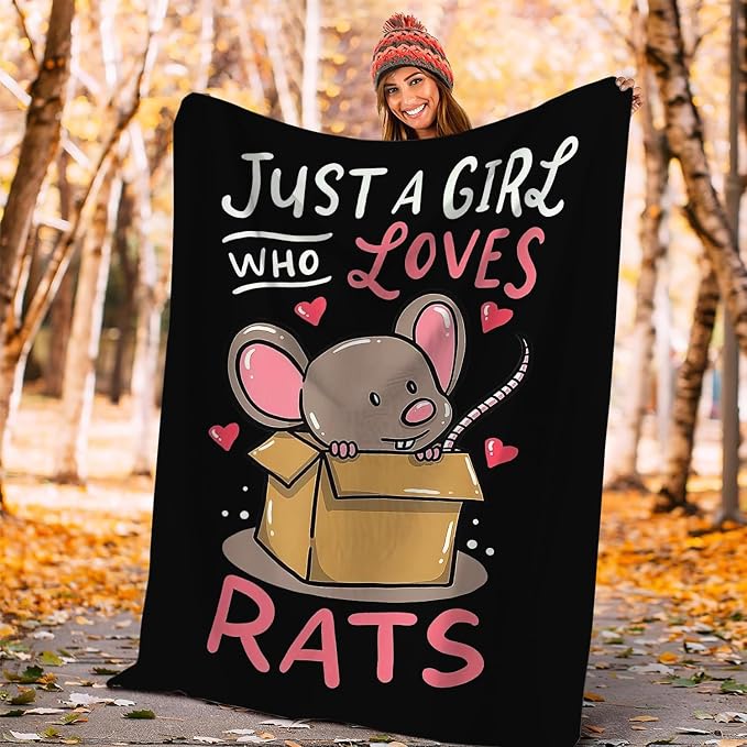 Just A Girl Who Loves Rats Blanket Soft Cozy Mouse Rat Plush Throw Blanket Warm Animal Flannel Fleece Stuff Decor Blanket Gifts for Lover Teens Kids Girls Boys Women Adults Bed Travel 60"x80"