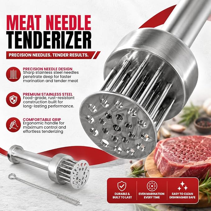 Stainless Steel Meat Tenderizer Tool with 21 Sharp Needles – Blade Tenderizer for Chicken, Beef, Steak – Heavy Duty Meat Pounder Hammer, Easy Grip Kitchen Gadget for Cooking & Chef Tools
