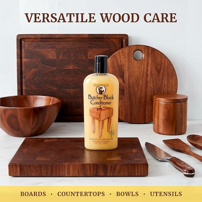 Howard Products Butcher Block Conditioner and Food Grade Mineral Oil for Wood Cutting Boards, 12 Fl Oz - Enhanced Wood Care