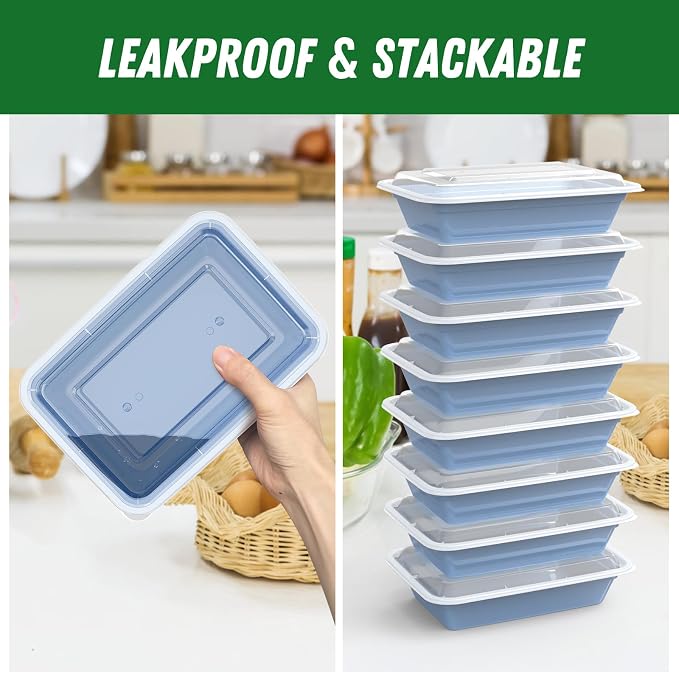 50 Pack (100-Piece) 32 oz Meal Prep Containers with Easy Open Lids, Blue | Sturdy Leakproof & Food Safe, Microwave, Freezer, Dishwasher Safe Prep Containers, To Go Take Out Plastic Food Storage