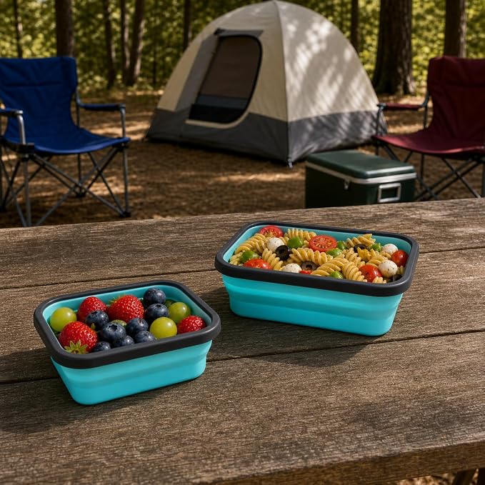 Guyuyii 4 Pack Space-Saving Collapsible Food Storage Containers with Lids | 12/17/27/40 oz Food-Grade Silicone Set for RV, Camping, Meal Prep, Small Kitchens - Microwave/Freezer/Dishwasher Safe