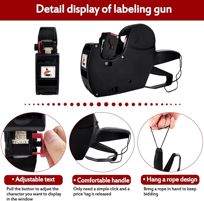 MX-5500 8 Digits Price tag Gun with 5000 Sticker Labels and 3 Ink Refill, Label Maker Pricing Gun Kit Numerical Tag Gun for Office, Retail Shop, Grocery Store (Black)