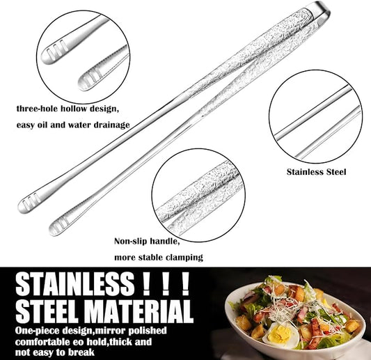 4 Pieces 11 Inches Korean BBQ Tongs Stainless Steel Grill Kitchen Food Tongs Tweezers Cooking Clamp Tool for Salad, Fish, Steak, Barbecue, Buffet, Meat