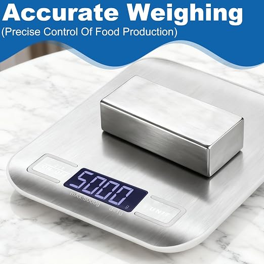 Food Scale, Digital Kitchen Scale with 1g Accuracy, 11lb/22lb Capacity & Backlit LCD, Stainless Steel Tare Scale for Baking, Cooking and Meal Prep, 5.5x7x0.6 Inches (Batteries Included)