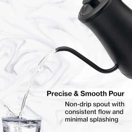1.0L 1500W Gooseneck Electric Kettle - Stainless Steel Interior - Rapid-Boil - Auto Shut-Off, Boil-Dry Protection, Temperature Control, LED Indicator - Black by The Display Guys