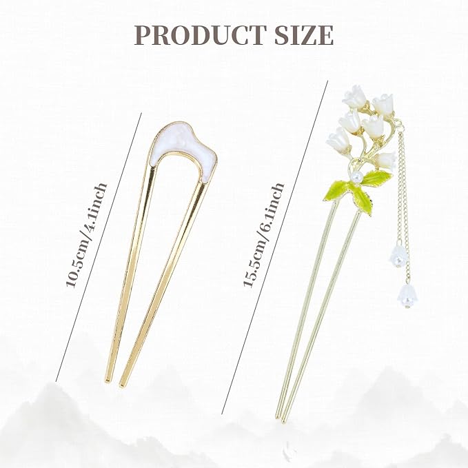 Lawie 10 Pack Cute Flower Butterfly U Shaped Gold Metal Hair Fork Pins Curved Chopsticks for Hair Sticks with Dangles French Hair Pins Bun Holder Decorative Hair Accessories for Women Girls