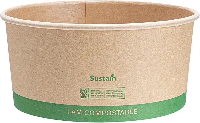 Restaurantware Paper Food Containers 200 Pack Of 44 oz Disposable Round Kraft Salad Bowls Sustainable Stackable Greaseproof Meal Prep Take Out Containers For Ice Creams, Soups, Snacks And Desserts