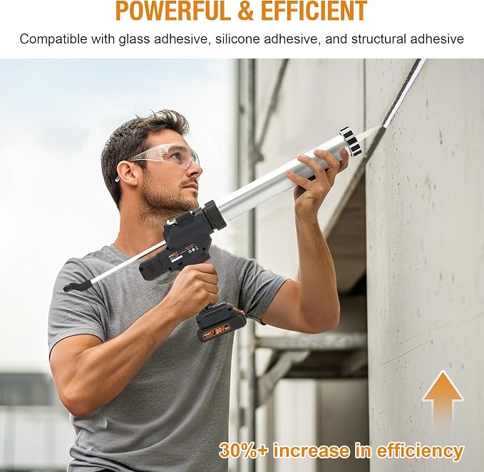 MAXXT 2-in-1 Cordless Caulking Gun - 2.0AH Battery Powered, Fits 10oz-20oz/300-600ml Cartridges & Sausage Packs, Anti-Drip Auto Retract, 6 Adjustable Speeds for Filling Sealing Repair