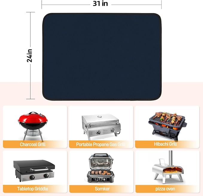 Heat Resistant Mats for Countertop fits Tabletop Grill, 31x24x0.04in, Blue | 1022℉ Fireproof grill mat for countertop/table protection, fits gas/charcoal grills, pizza ovens, fits Blackstone & Ninja