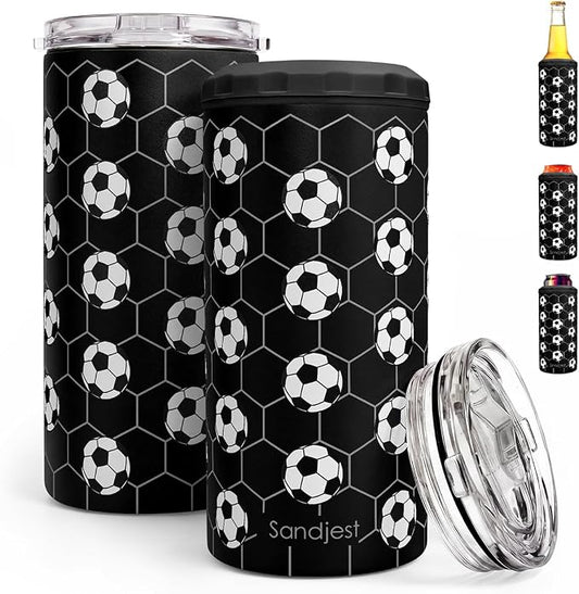 Soccer Stainless Steel Can Cooler 12oz, Insulated Tumbler for Men Brother Buddy Players, Travel Cans Koozie, Sport Gift for Birthday, Christmas