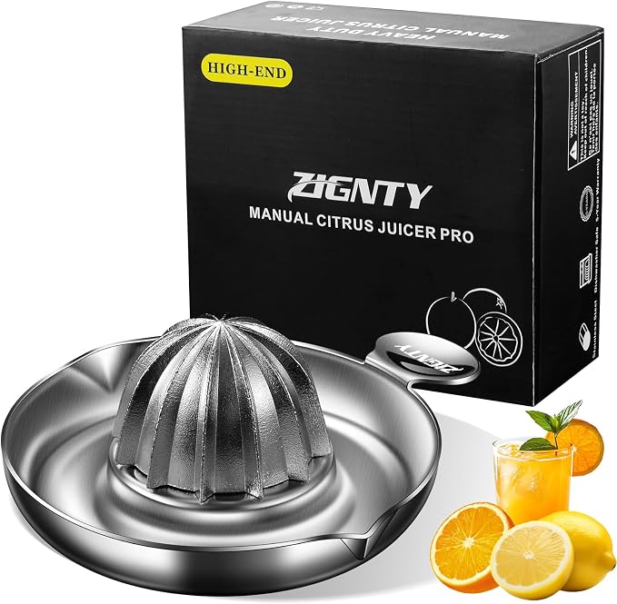 Lemon Squeezer Stainless Steel, Ultra Heavy Duty Manual Hand Juicer | Premium Citrus Reamer Juicer, Lime Orange Fruit Squeezer, 12 Scraping Teeth, 200ML Container, 2 Pour Spouts, Dishwasher Safe