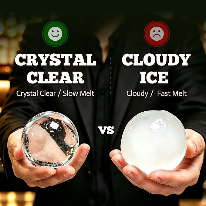 Crystal Clear Ice Ball Maker with Insulated Black Cup – Large Sphere Silicone Ice Mold for Whiskey & Cocktails Slow Melting Clear Ice Maker, Bourbon, Scotch Gifts for Home Bar