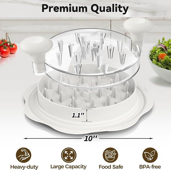 Ukeetap 10" Pro Chicken Shredder Tool Twist Large for Kitchen, White | BPA-Free Food-Safe Meat Grinder, Visible Chicken Breast Meat Shredder with Strong Anti-Slip Bottom & Ergonomic Handle