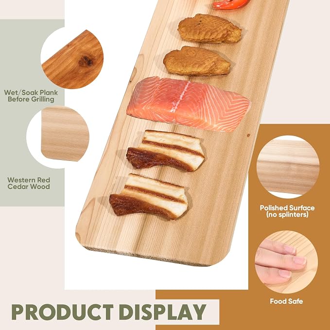 6 Pcs XL XXL Large Rounded Corners Cedar Planks for Grilling Thicker Full Filet of Meat Fish Veggies Adding Smoke and Flavor Soaking Fast for Thanksgiving Christmas