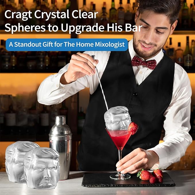 Clear Ice Cube Maker for Whiskey,2.4" Ice Cube Tray Funny Presidential Molds-Non-BPA Premium Large Ice Sphere Maker for Bourbon & Cocktails-Easy Release Silicone Ice Cube Maker for Home Bar
