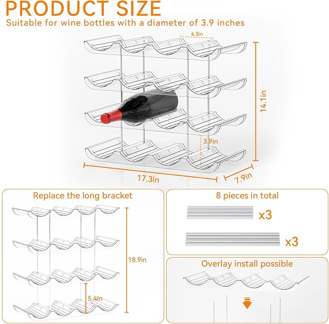 Yieach 4 Tier Stackable Wine Racks Countertop,Sturdy and Durable Wine Rack Free Standing Floor for Inside Cabinet,Clear Water Bottle Organizer and Wine Storage Racks Holder for Pantry,Table,Kitchen