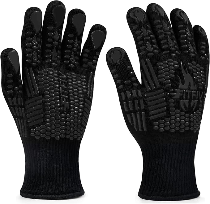 BBQ Gloves, Oven Gloves, 1472°F Extreme Heat Resistant Barbecue Gloves, Silicone Non-Slip Oven Mitts, Kitchen for Cooking, Grilling, and Baking