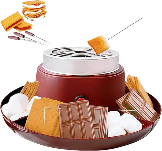 2-in-1 Electric Chocolate Fondue & Marshmallow Toaster Set, with 4 Forks & Detachable Trays, DIY Dessert Station for Parties & Birthdays